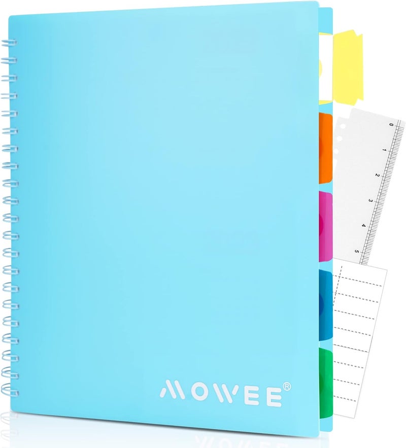 MOWEE 5 Subject Notebook - Spiral Notebook, College Ruled Notebook with Dividers Pocket, Tabs, 11" Ruler, 200 Pages, for Writing Journal, Home & Office, School Supplies (8.5 * 11Babyblue) - Image 1